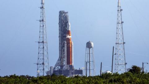 NASA's Artemis I rocket sits on launch pad 39-B at Kennedy Space Center on September 03, 2022