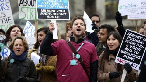 Protesters outside St Thomas' Hospital in London