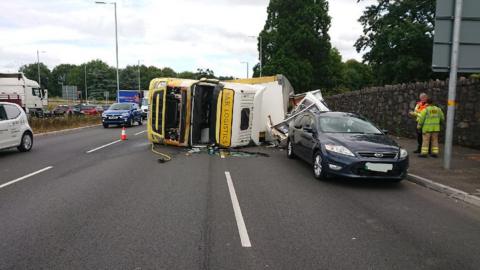 An overturned lorry