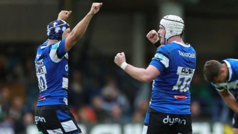 Bath celebrate their first win of the season against Northampton