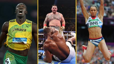 Usain Bolt, Anthony Joshua and Jessica Ennis-Hill in action