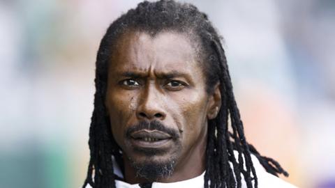 Senegal head coach Aliou Cisse looks on during the Africa Cup of Nations Afcon 2023 group C football match between Senegal and Cameroon at the Stade Charles Konan Banny in Yamoussoukro