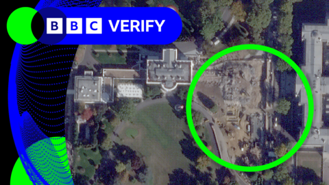 We have ringed in green where the site of the East Wing once stood - it has been demolished in the past week