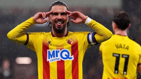 Imran Louza celebrates a goal for Watford