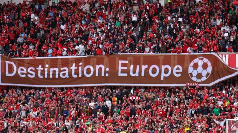 A Destination Europe banner at the City Ground 