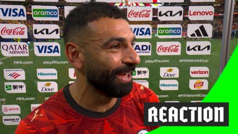 Mo Salah is teary-eyed in a post-match interview after Egypt beat Australia in the 2026 World Cup.