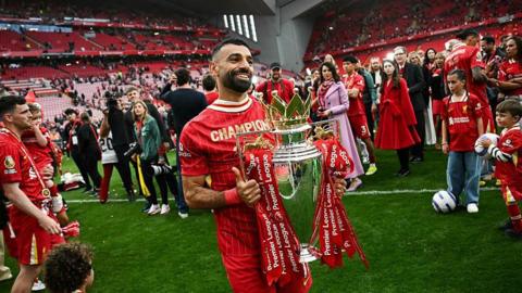Mohamed Salah with the Premier League trophy