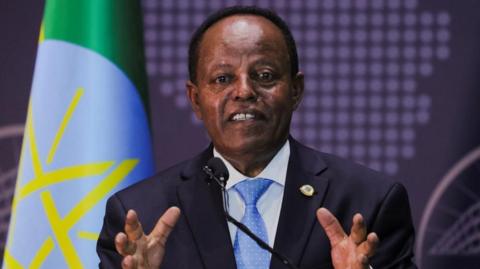 Ethiopia's Foreign Affairs Minister Taye Atske Selassie speaks during a press conference on the current status of the country after Ethiopia signed a memorandum of understanding with Somaliland to use one of its ports, in Addis Ababa, Ethiopia, August 30, 2024