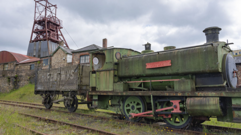 Old engine on track at Big Pit mining museum, near Pontypool