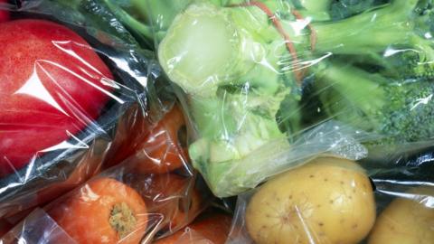 Vegetables in plastic packaging