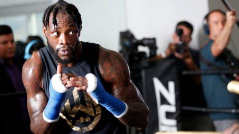 Deontay Wilder looking focused during training