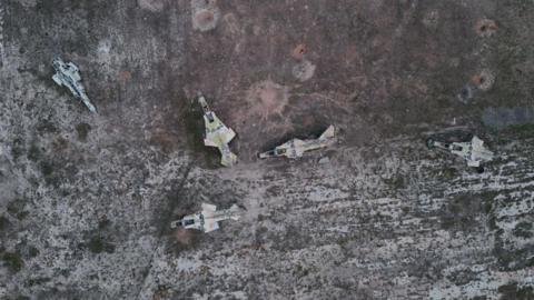 An aerial view of the Abu al-Duhur Military Airbase following armed groups opposing the Bashar al-Assad regime in Syria capture the airport in southeastern Idlib, Syria on December 04, 2024.