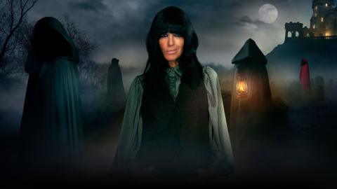 Claudia Winkleman in the castle grounds at night
