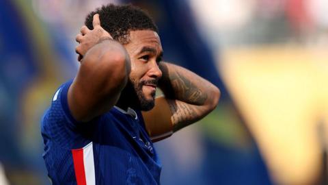 Reece James puts his hands on his head during the hot conditions at the Club World Cup 