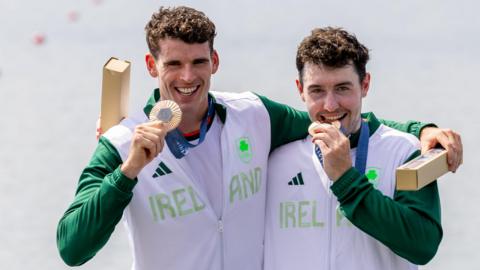 Philip Doyle (left) and Daire Lynch after receiving their Olympic bronze medals in Paris