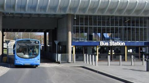 Generic image of a blue bus pulling out of Preston bus station