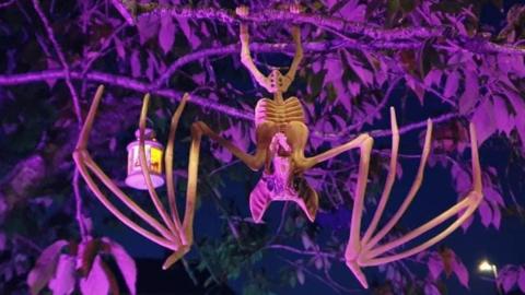 Bat model hanging in a tree