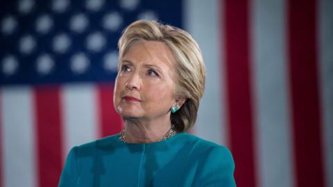 Democratic presidential nominee Hillary Clinton waits to speak during a rally at the Armory November 6, 2016 in Manchester, New Hampshire.