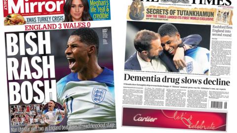 The headline on the front page of the Daily Mirror reads 'Bish Rash Bosh' and the headline on the front page of the Times reads 'Dementia drug slows decline'