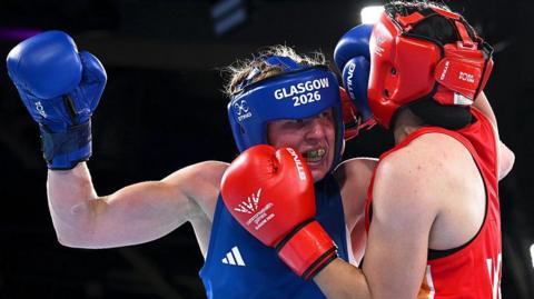 Rosie Eccles fighting at the Commonwealth Games