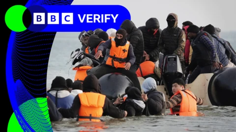 People wearing balaclavas and life jackets on an inflatable boat