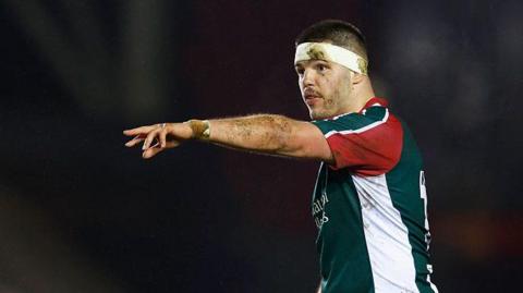 James Cherry in action for Leicester Tigers in the Prem Rugby Cup