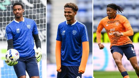 (From left to right) Cardiff City players Nathan Trott, Omari Kellyman and Gabriel Osho