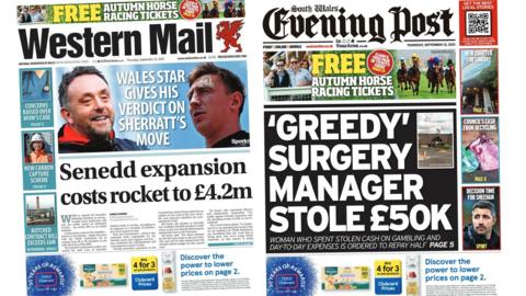 Front page of the Evening Post and Western Mail