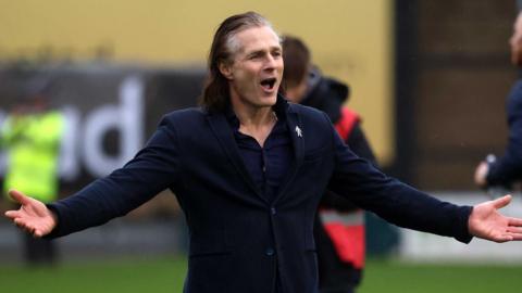 Gareth Ainsworth celebrating during Shrewsbury Town's win over Birmingham City