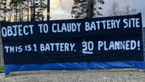 A banner that reads: OBJECT TO CLAUDY BATTERY SITE