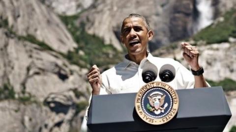 President Barack Obama speaking in Yosemite National Park, California