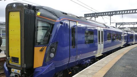 Class 385 at Gourock railway station during pre-service test period