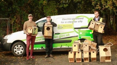 Bird boxes being installed in Worcester