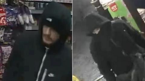CCTV images of two men wearing hoodies