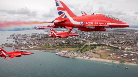 The Red Arrows flying in the air