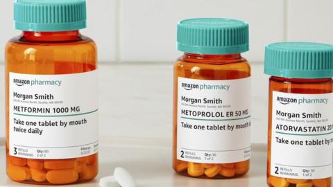 Medicine bottles with Amazon branding