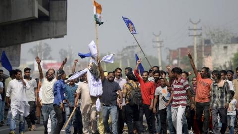 People protesting in Jalandhar, Punjab