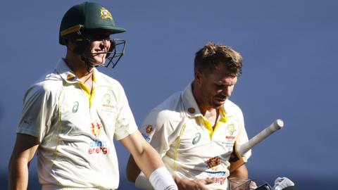 Marnus Labuschagne and David Warner of Australia