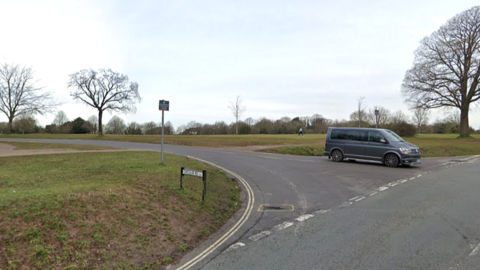 Wide shot of the junction of Circular Road and Ladies Mile on The Downs in Bristol