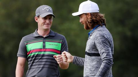 England golf players Tommy Fleetwood and Chris Paisley