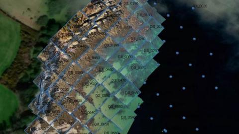 A drone image of Manx coastline broken up into key areas