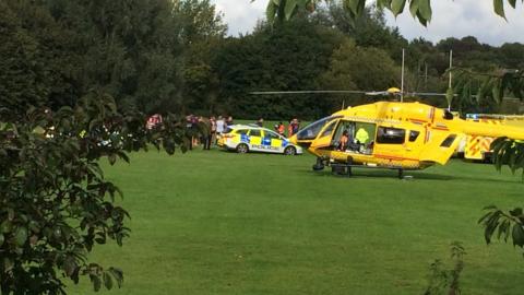 The air ambulance at Hadleigh Rugby Club