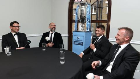 Phil Dowson, Alex Sanderson, Richard Wigglesworth and Mark McCall speak at a round-table event