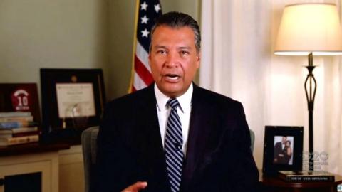Alex Padilla speaking by video feed during the 4th and final night of the 2020 Democratic National Convention as California Secretary of State on 20 August 2020