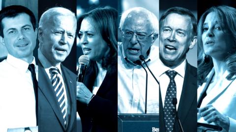 Buttigeig, Biden, Harris, Sanders, Hickenlooper and Williamson