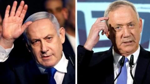 File images of Benjamin Netanyahu and Benny Gantz