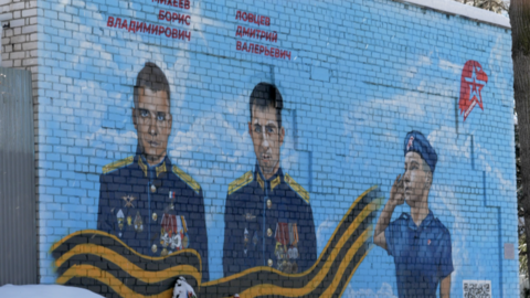 A mural of fallen Russian soldiers in Solnechnogorsk