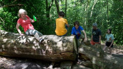 A family enjoys Ecclesall Woods in Sheffield