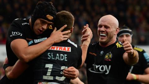 Henry Slade celebrates