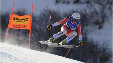 Jasmine Flury competing in women's downhill